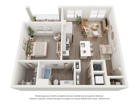 Floor plan for 1 bed, 1 bath, 750 sqft